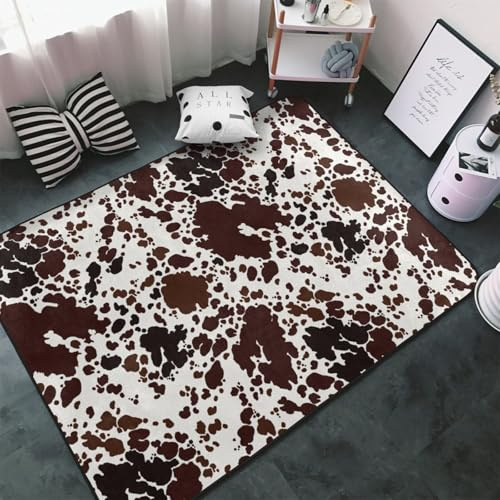 Tappeto in pelle di mucca, per soggiorno e camera da letto, lavabile, morbido, tappeto antiscivolo, per interni, camera da letto, decorativo, estetico, 152 x 99 cm