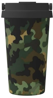 Isolierter Kaffeebecher mit niedlichem Camouflage-Muster, doppelwandiger Vakuum-Edelstahlbecher mit auslaufsicherem Deckel und Griff, modischer tragbarer Reise-Thermobecher für kalte und heiße