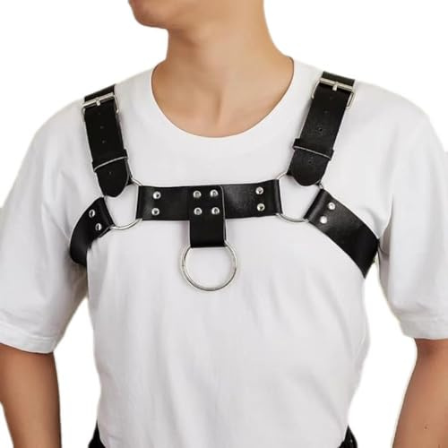 Plusupon Adjustable Men PU Leather Body Chest Harness, Body Chest Harness with Buckle Strap for Club Wear Christmas Costume Black