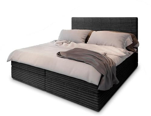 Masseno Boxspringbett PISA 180x200 cm Komplett-Set mit Matratze und Topper, Polsterbett mit Zwei Bettkästen -Schwarz, TILIA 100