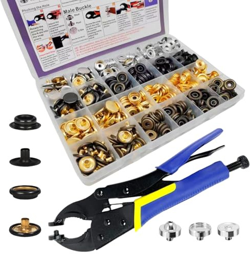 SUNAROC Corchetes De Presión Metálicos,100 Set Botones De Presión,4 Colores Kit De Herramienta De Botón Snap Metal Artesanía Para Lona/Ropa/Cuero/Barco