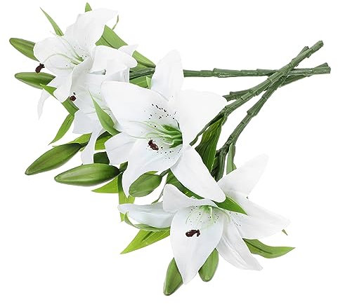 MAGICLULU 4 Pièces lys Artificiel décoration esthétique de la pièce à l'intérieur Mariage décoration de Maison Simulation Petit Bouquet de lys Accessoire simulé PVC Blanche