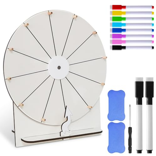 SGZIOO Roue de la Fortune 30cm Personnalisable, Roue de la Chance avec 12 Emplacements Roue Jeu pour Jeux de Loterie, Jeux de Mots, Carnaval, avec Marqueur, Gomme et Tournevis