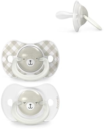 Suavinex, Pack de 2 Chupetes que Brillan en la Oscuridad, Bebés 0/6 Meses y Recién Nacidos, para Dormir, con Anilla Fluorescente y Tetina Fisiológica SX Pro de Silicona, Plana y Flexible, Beige