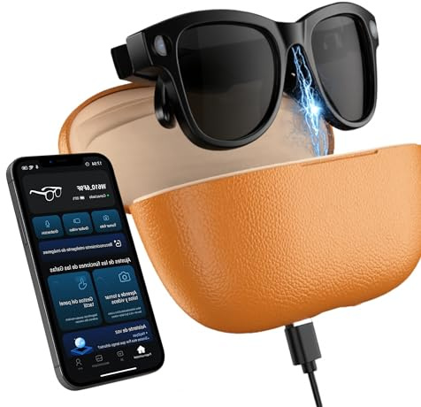 smartia – Lunettes intelligentes avec caméra, Étui de Charge Portable, Lunettes de Soleil Bluetooth, Kit Mains Libres avec IA intégrée par vocale, Smart Glasses et Traducteur en 20 Langues, 33 MP 4K