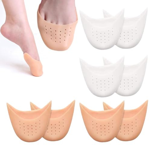 Protectores de Dedos del Pie de Silicona, 4 Pares (2 Color Carne + 2 Blanco) para Dolor en el Antepié, Almohadillas Suaves para Ballet, Tacones Altos y Zapatos Deportivos