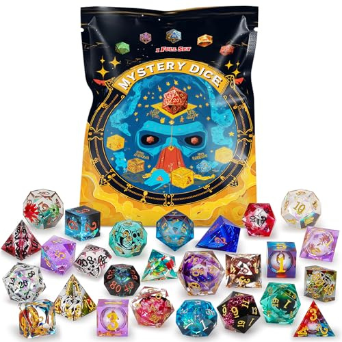 QMAY Mystery Dice, 7 dadi in polyhedral, stile casuale per Dungeon and Dragons MTG Table Games RPG DND resina cubo D20 D12 D10 D% D8 D6 D4