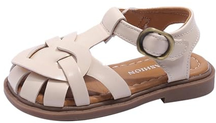 Sandales fermées pour filles 25 - Sandales d'été à semelles souples pour tout-petits Chaussures d'apprentissage antidérapantes décontractées Chaussures simples en cuir élégantes Chaussures simples