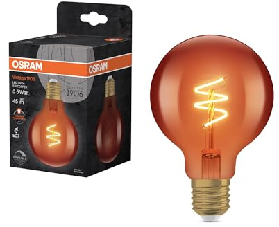 OSRAM Vintage 1906 Globe G80 DIM LED-lampa, 3 W (45 lm), 1800 K varmvit, kopparfärgat glashölje, E27-sockel, dekorativ glödtråd, dimbar