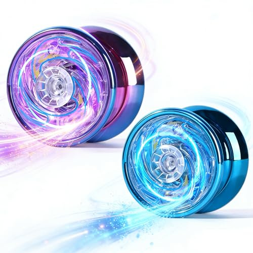 2-Pack Light Up Yoyo Set, Magic Yoyo with Blue & Purple Lights, Beginner Friendly Responsive Yoyo for Tricks, Includes Protective Case and Accessories