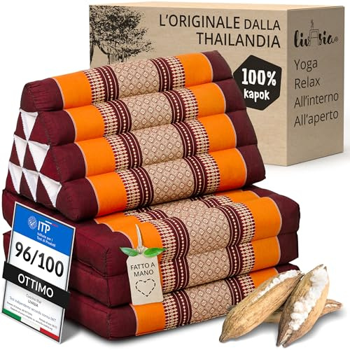 livasia cuscino thai a 3 segmenti - 175x50x8cm - cuscino triangolare con materasso pieghevole, cuscino a cuneo kapok, cuscino per la schiena pieghevole, tappetino thai, fatto a mano (Arancione)