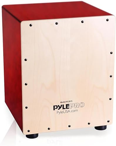 Pyle Snare Style Birch Wood Compact Acoustic Jam Cajon - Wooden Hand Drum Percussion Beat Box with Internal Snares, Deep Bass, Classic Slap, and Crackle Sound - For Kids, Teens, and Adults - PCJD25.