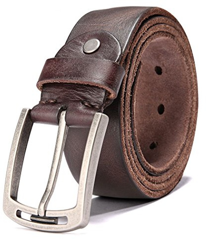 Hzhy Men's Leather Belt,100% Full Grain Leather with Anti-Scratch Pin Buckle,Great for Jeans,Casual,Cowboy & Work Wear
