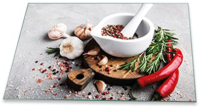 Herdabdeckplatte Abdeckung Ceranfeld Abdeckplatte Schneidebrett 1-Teilig 80x52 Gewürze Mehrfarbig Spritzschutz Glasplatte Ceranfeldabdeckung Schutz Herdschutz Sicherheitsglas Glasschneidebrett