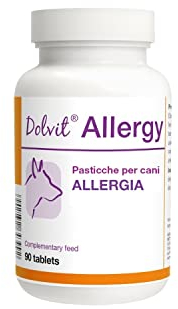 Dolvit Allergy 90 Compresse - Integratori per cani Naturali contro Allergie - Sollievo da Prurito Cane e Sintomi Allergici - Contrasta Dermatite Cane con formula Antistaminica Sicura e Naturale