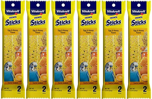 Vitakraft 6 Pack of Crunch Sticks Egg & Honey Flavor Parakeet Treats, 2 Sticks Per Pack