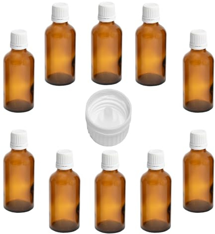 10 x 50 ml pharmacist bottle brown with drip cap, dropper cap with originality