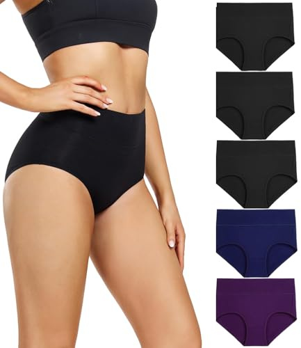 Wirarpa Damtrosor av bomull, med hög midja, flerpack, 3 svart, 1 blå, 1 lila 5-pack