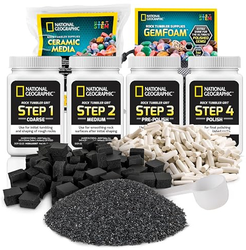 NATIONAL Geographic Rock Tumbler Media – Das ultimative Rock Polierzubehör Kit, 4 Stage Bulk Rock Tumbler Grit 0,7 kg Keramik Pellets GemFoam Polieren Tumbling Media