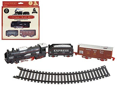 Vintage Train & Track Set 13 Pieces Classic Retro Electric Toy Train With Tracks | Battery Operated