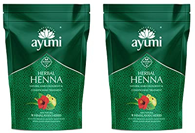 Ayumi Herbal Henna Powder with 9 Himalayan Herbs | Bhringraj Powder | Hibiscus | Brahmi | Nourishing Natural Hair Dye, Dandruff Control|Reducing Itchiness Henna Hair Dye for Men & Women| 2x150g