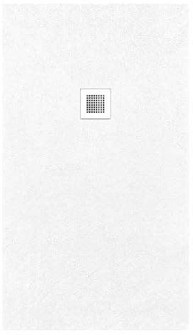 Plato de ducha de resina BLANCO Extraplano, incluye válvula y rejilla, todas las medidas disponibles. 5 Años de garantía. Textura pizarra antideslizante C-3. Medidas gran formato. Capa de GEL COAT.