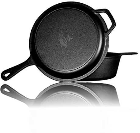 Grillschweine Cooker 2126-2 in 1 gusseisener Multikocher: Kochtopf und Bratpfanne - geeignet für Grill, Elektroherd, Backofen, Induktionsherd, Gasherd