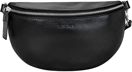 LEABAGS Bogota grande marsupio in vera pelle | Borsa a tracolla da donna con cerniera | 27x7x16 cm | Nero