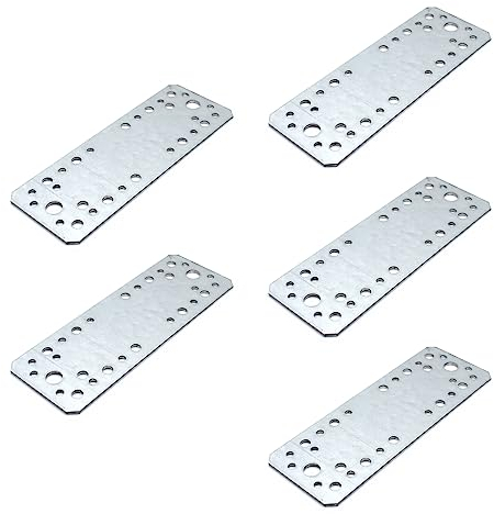 DOJA Barcelona | Piastra Fissaggio | Piastre di Giunzione 140 x 55 mm | 5 Pz | Piastrine Forate | Piastre Fissaggio Legno | Piastra di Giunzione Acciaio Galvanizzato | Piastre Forate Armadio, Tavolo