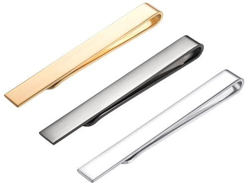 Asienice 3Pcs Gold Tie Pin Silver Black Tie Clips Set Polished Gold Tie Bar
