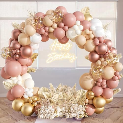 Kit Arco Palloncini Oro Rosa,131 Ghirlanda Palloncini Compleanno Rosa con Palloncini Bianco Oro,Palloncini Rosa Gold per Decorazioni Compleanno Bambina,Battesimo Bimba,Baby Shower,Matrimonio,Comunione