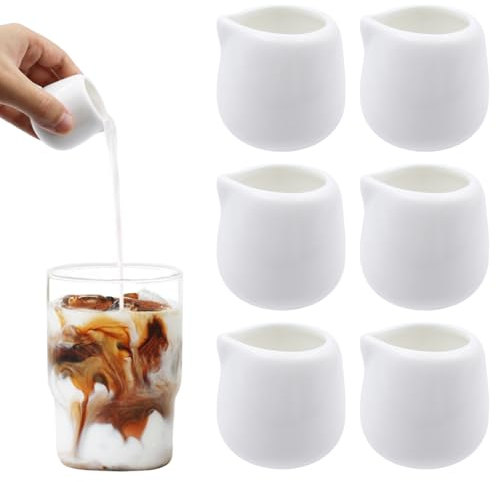 6 Pièces Mini Pichet en Céramique 50ml - Crémier, Petite Cruche À Sauce, Pot à Lait Porcelaine pour Café, Miel, Lait, Confiture, Thé