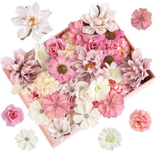 RISF 30 Stück Kunstblumen zum Basteln, 5 Farben Blumen zum Basteln 4~8cm Stoffblumen, Mini Deko Blumen Künstlich, Kunstblumen Deko für DIY Basteln Scrapbooking Hochzeit Party Home Handwerk