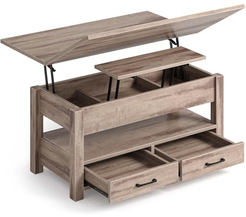 Rolanstar Couchtisch Höhenverstellbar, Wohnzimmertisch mit Schublade & verstecktem Fach, Kaffeetisch umwandelbar in Esstisch, 100 x 50 cm Sofatisch aus Holz