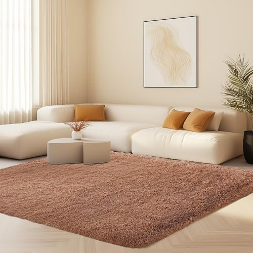 Alfombras Salón 135 x 140 cm Diferentes Tamaños Alfombra Esponjosa de Cama sin Pérdida de Cabello Adecuado para Salón Dormitorio Sofá Suelo, Caqui