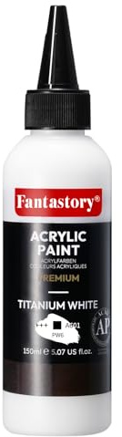 fantastory Professional Titanium White Acrylic Paint (150ml/5oz) - Ultra High Coverage with Precision Color Accuracy, Artist-Grade Formula for Canvas/Wood/Clay/Fabric/Ceramic