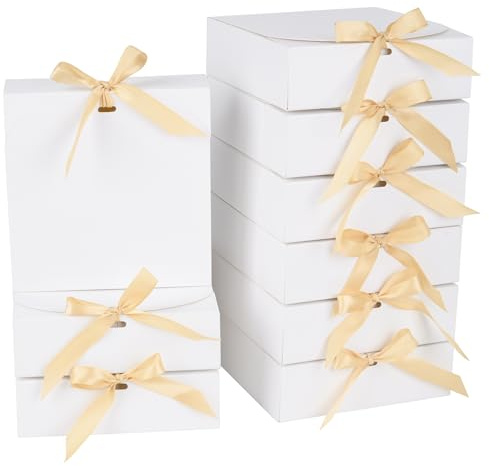 AWCIGG Cajas de Regalo Blanco (12 Unidades), 16 x 16 x 5 cm, Caja de Cartón Kraft con Tapa y Cinta, Cajitas para Envolver Regalos de Bodas, Navidad y CumpleañOs, Manualidades