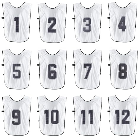 PATIKIL Fotboll träningsväst, 12-pack lag sport pinnies vändbara numrerade fotboll övning pennies tröjor haklappar med bälte för ungdomar, 56 cm vit, Vitt, 22