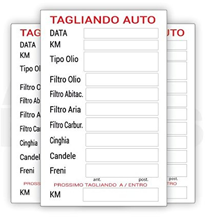 StampaGenerale® - 50 Pz Etichette Adesive Tagliando Auto Cambio Olio Filtri Candele Freni,in PVC Impermeabile Resistente agli Agenti Atmosferci Dimensioni Compatte (8,5 x 5,5 cm) (50)