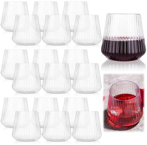 GBACHOOSE 24 copas de vino acanaladas de plástico, 350 ml, vasos de vidrio acanalados, vasos reutilizables de estilo origami vintage para whisky, cóctel, café helado, jugo