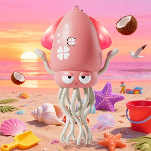 Pulpo interactivo, pulpo bailarín con iluminación LED, música, sistema inteligente para evitar obstáculos y caña de pescar, juguete para bebés boca abajo, juguete musical (rojo)