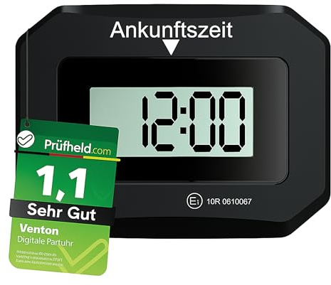 VENTON [ Test MOLTO BUONO, Note 1.1 Disco di parcheggio elettronico digitale con approvazione, Parcheggio elettrico automatico, accessori interni auto (1 disco di parcheggio nero con batteria