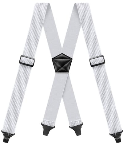Heavy Duty Braces For Men 3.8cm Airport Hidden Suspenders Work Wide X-Back With 4 Plastic Gripper Clasps Adjustable Elastic Trouser Pants White