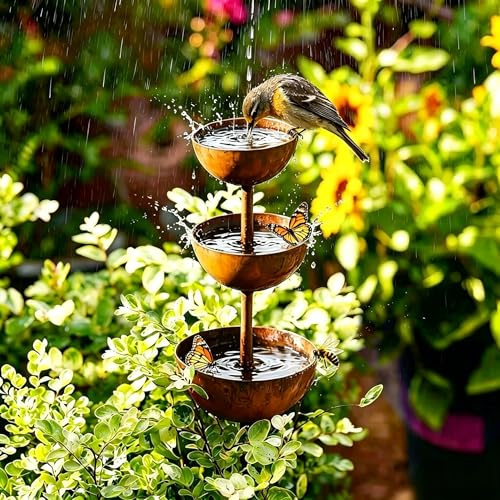 JACKANNA Set di 3 catene per la pioggia, decorazione da giardino, in metallo arrugginito, per esterni, resistenti alle intemperie, effetto ruggine arrugginita, spina per aiuole (B)