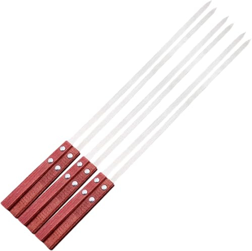 Accessori per griglia 6 pezzi 19, 69x0, 28 spiedini di kebab, bastoncini di kebab lunghi e spessi riutilizzabili in acciaio inossidabile con manico in legno per carne di pollo