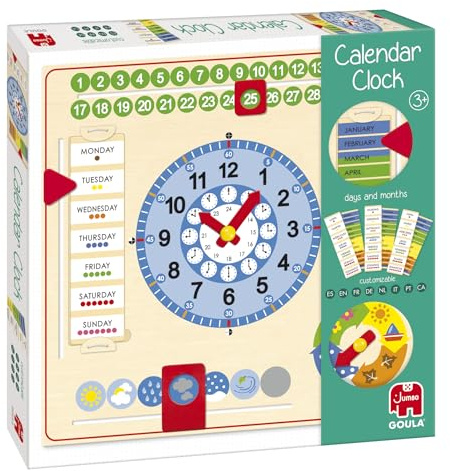 Goula Calendar Clock - Kalenderuhr aus Holz – Lernuhr für Kinder zum Erlernen von Uhrzeit, Datum, Wochentagen & Jahreszeiten – Wand- oder Tischversion – Pädagogisches Lernspielzeug