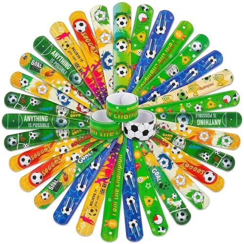 NiceNaiils 36 PCS Pulseras de Bofetadas, Juguete Slap para Niños, Patrón de Fútbol, Regalo de Fiesta de Cumpleaños