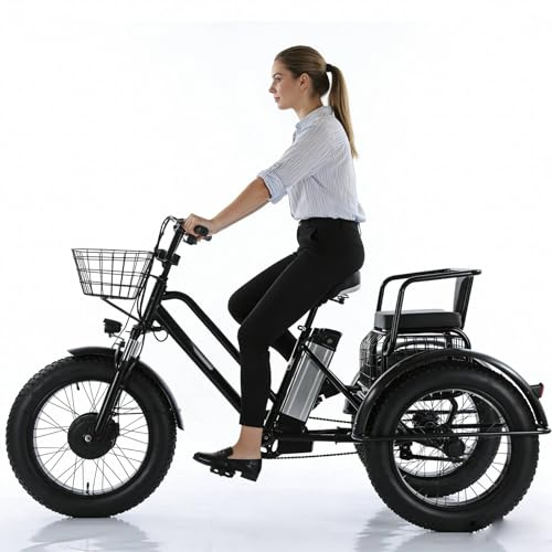 PRECISTECH Triciclo Eléctrico para Paseos Y Compras, Motor 500w, Neumáticos Fat Tire 20, 3 Ruedas, Batería Extraíble, Diseño Seguro Y Estable para Adultos