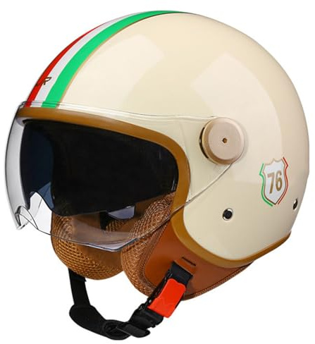 KKVGP Motorcykelhjälm Vintage Open Face hjälm Half Cruiser Chopper Scooter Pilot ECEDOT Certifierad Retro Motorcykel Vuxen Crash Mopedhjälm med solskydd for män och kvinnor