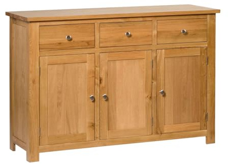 Hallowood Furniture Waverly Oak Sideboard Storage Cabinet with 3 Drawers and Cupboard, Large Wooden Sideboards for Living Room, Oak Furniture for Bedroom, Dining Room, Kitchen or Hallway